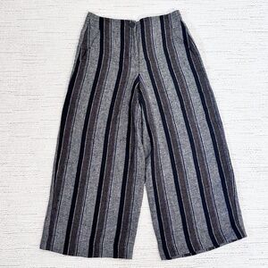 OSKA Womens 1 (6-8 us) Black Gray Brown Wide Leg Crop Pant Bold Stripe Lagenlook